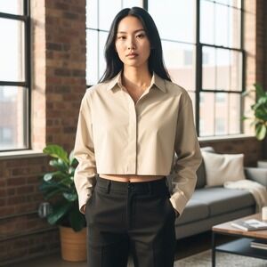 Athleta Women's Midday Ultra Cropped Shirt XL Beige Tan UPF 40+ Long Sleeve NWT